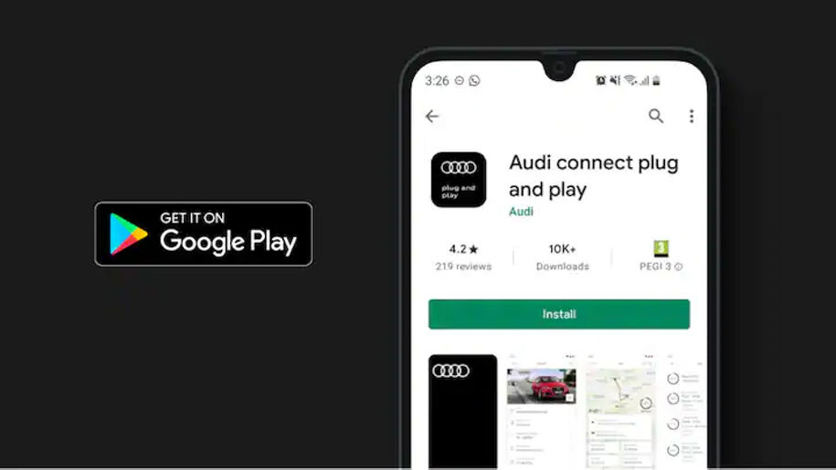  An Android device displaying the Audi connect Plug and Play app on Play Store.