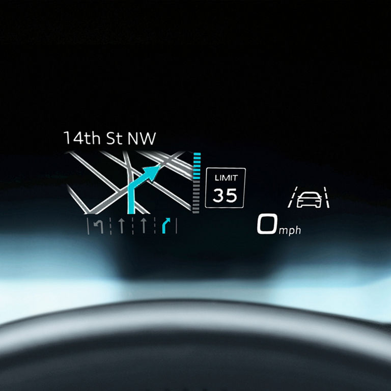 Close-up of the Audi head-up display technology in the Audi A3. 