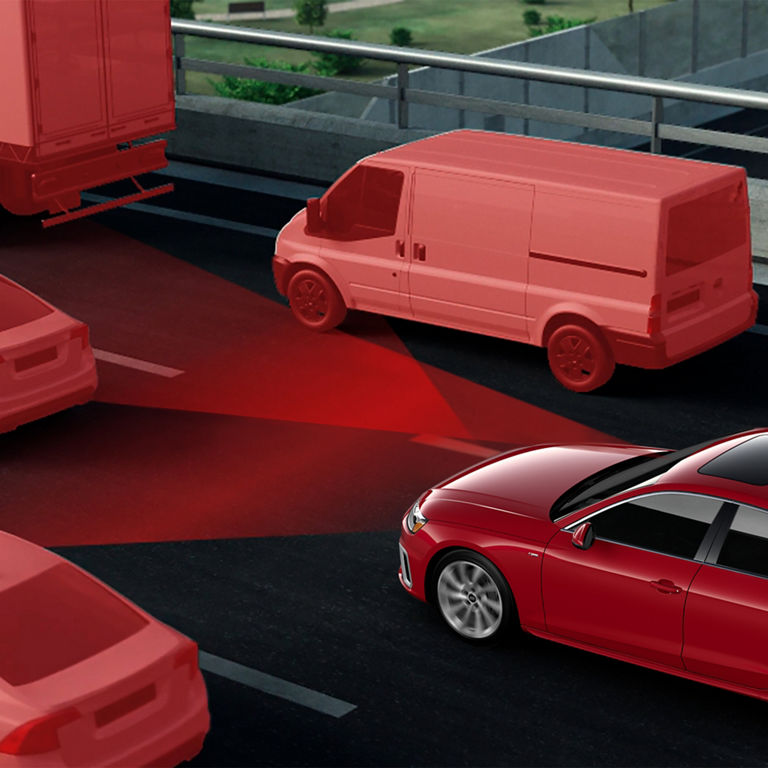 Demonstration of the adaptive cruise assist on the Audi A4 Sedan.