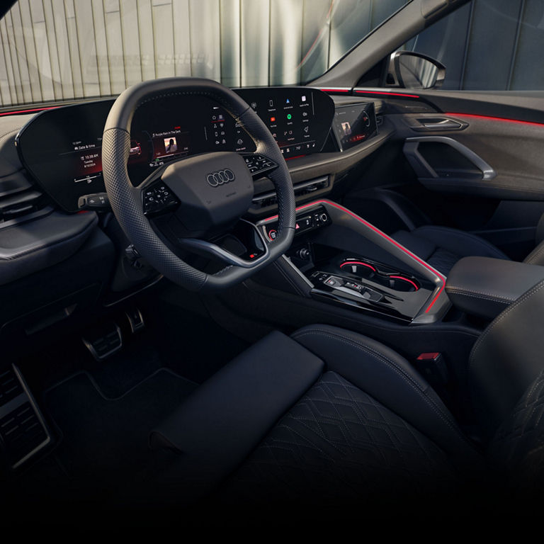 View of the interior cabin, showing the front seats, of the all-new Audi SQ5 Sportback.