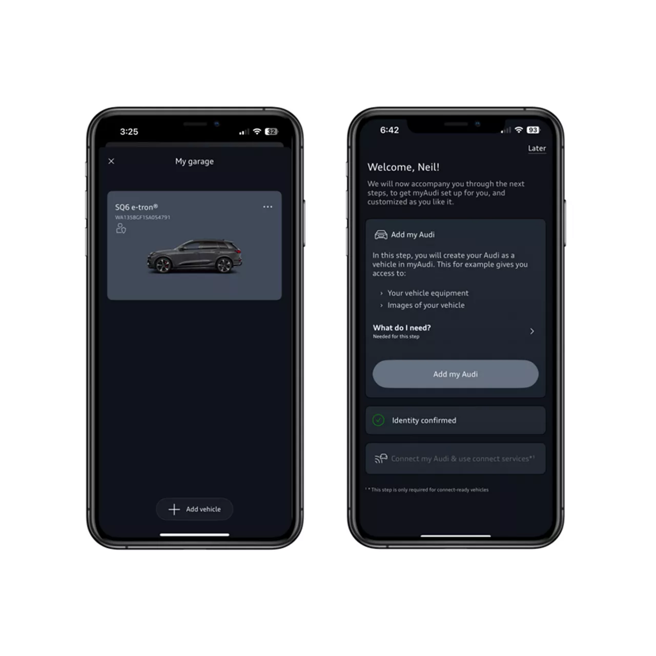 Demonstration on how to add a VIN in the myAudi app.