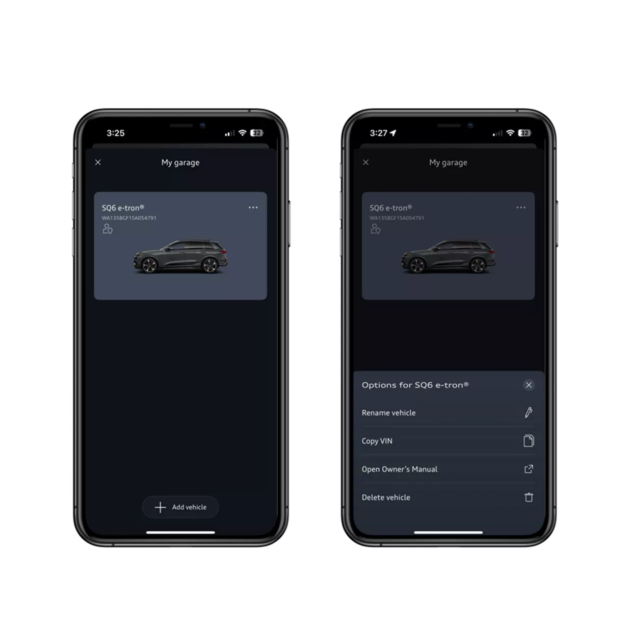 Demonstration on how to remove VINs from your account on the myAudi app.
