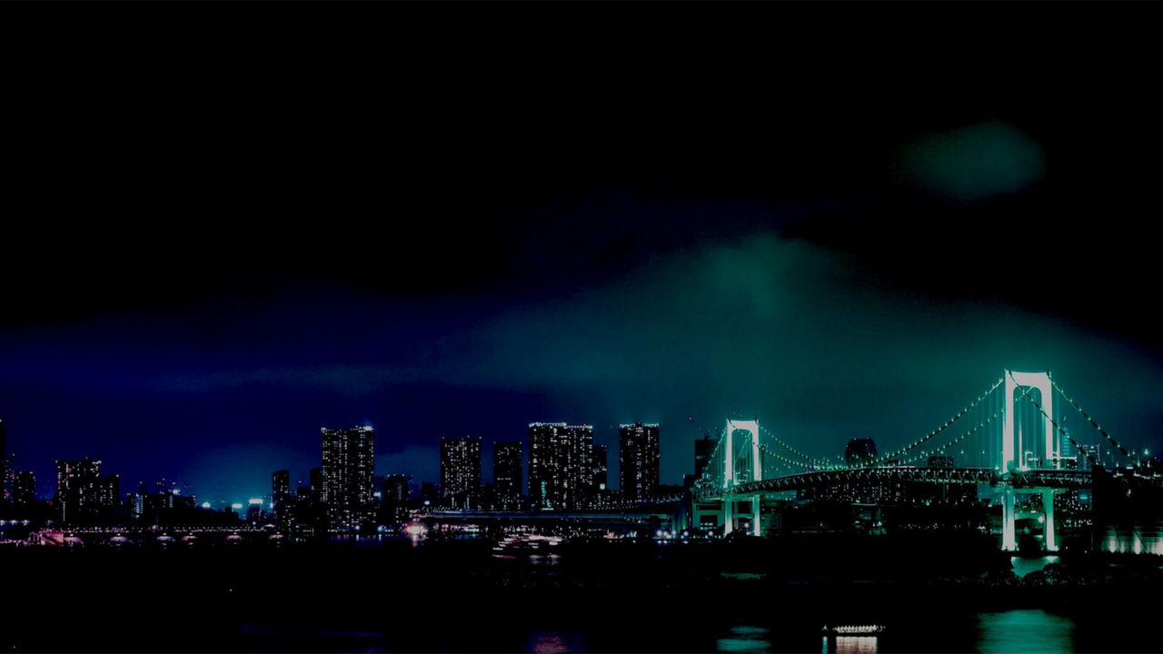 View of a nighttime cityscape.