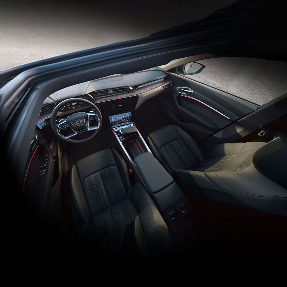 Bird's eye view of the interior of an Audi Q8 e-tron.