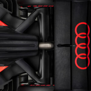 Overhead view focusing on the rear axle of the Audi R26 Concept.