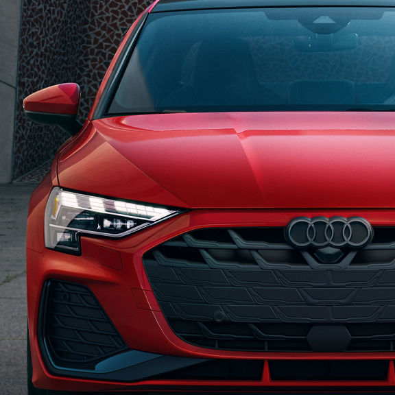 Close-up of the LED headlight on the Audi A3.