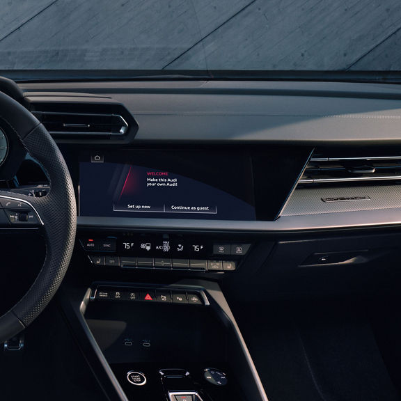 Close-up of the MMI® touch display in the Audi A3. 