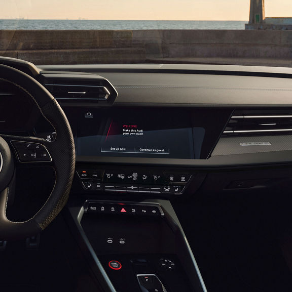 Close-up on the MMI display on the Audi S3.