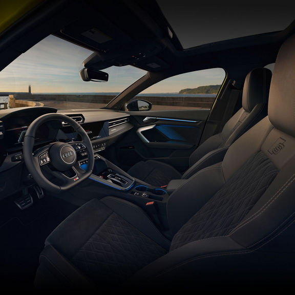 Dashboard and front seat of the Audi S3.