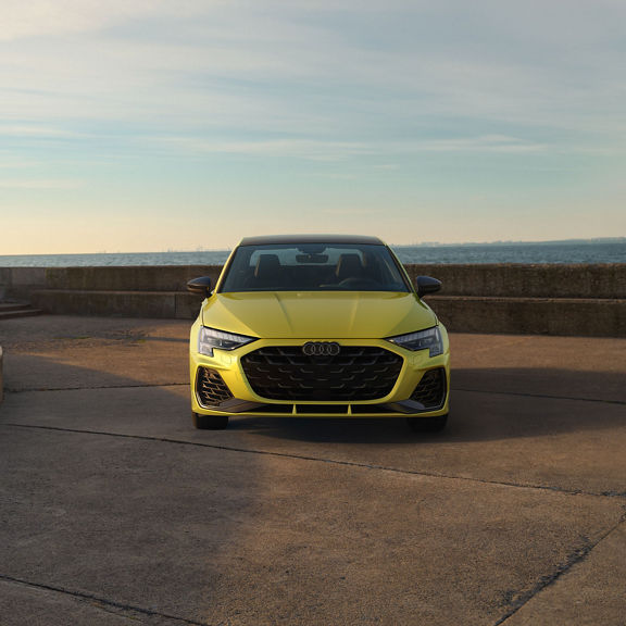 Front profile of the Audi S3 parked.