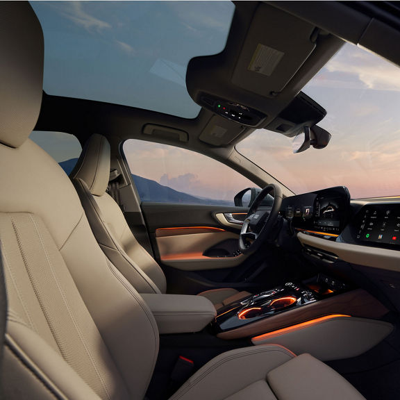 Interior view of the Audi A5, showing the panoramic roof.