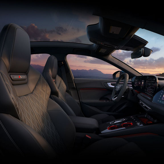 Interior view of the Audi S5, showing the panoramic roof.