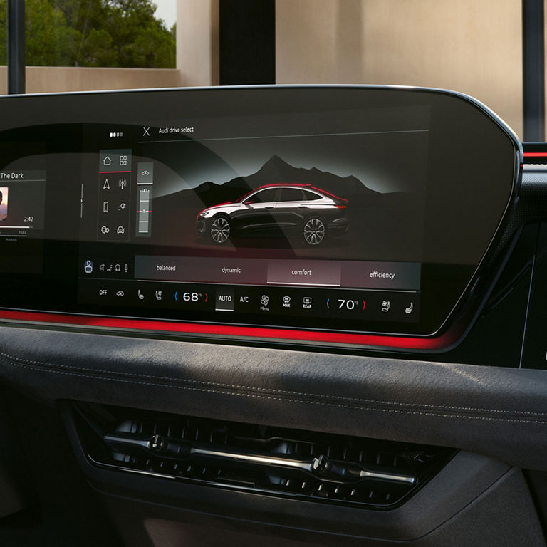 Close up on the drive select screen on the Audi MMI in the Audi S6 Sportback e-tron.