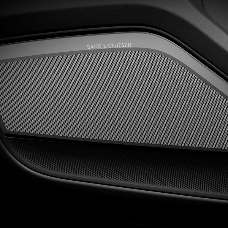 Close-up view of the Bang & Olufsen speakers in the Audi S8.
