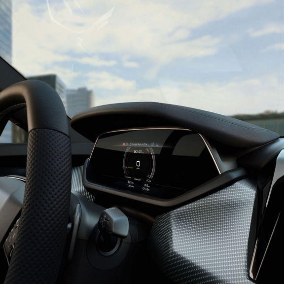 Close up of the virtual cockpit in the Audi e-tron GT. 