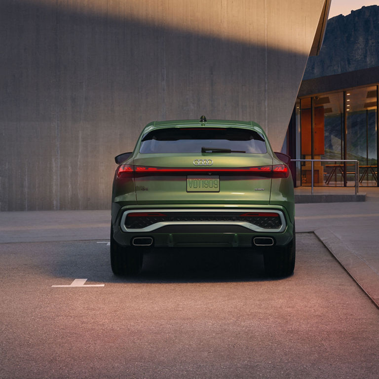 Rear profile of the Audi Q5 Sportback showing the LED headlights.