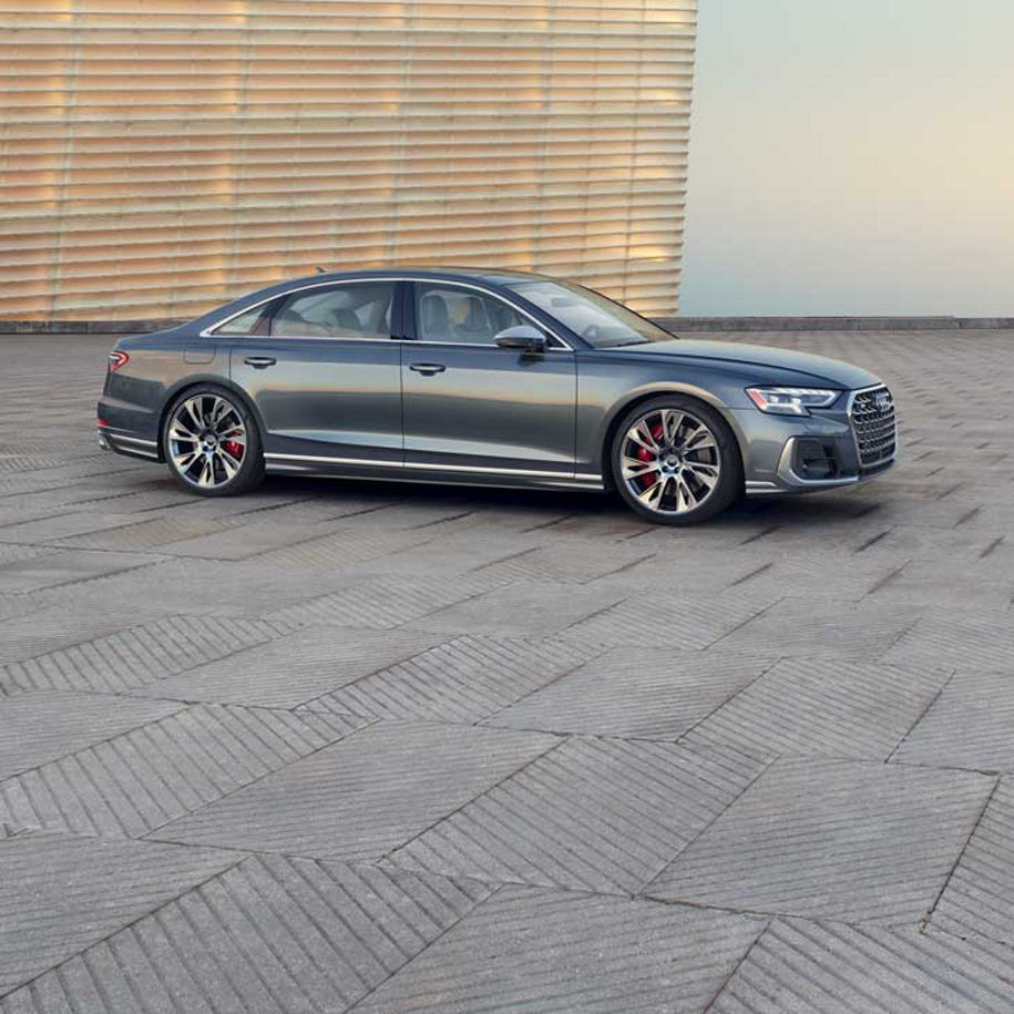 Side profile of the Audi S8 parked.
