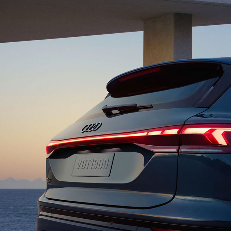 Close-up on the rear bar taillights on the Audi Q6 e-tron.