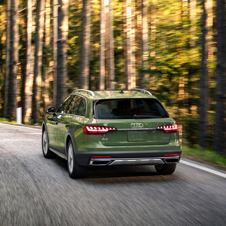 Back view of the Audi A4 allroad in motion. 