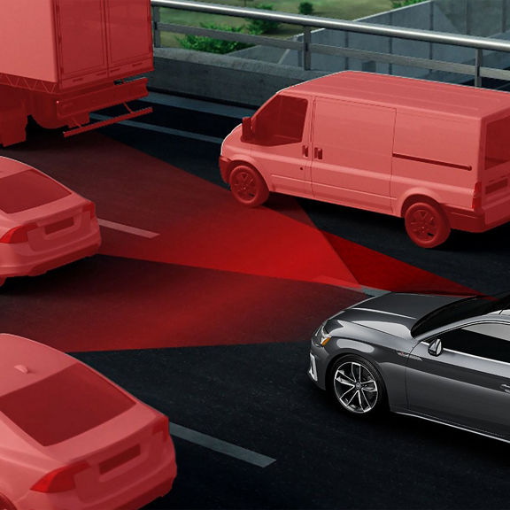 Illustration demonstrating the adaptive cruise control feature available in the Audi A5.