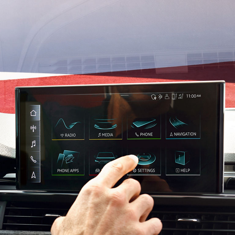 Close-up of the MMI touch display system in the Audi A5 Coupé.