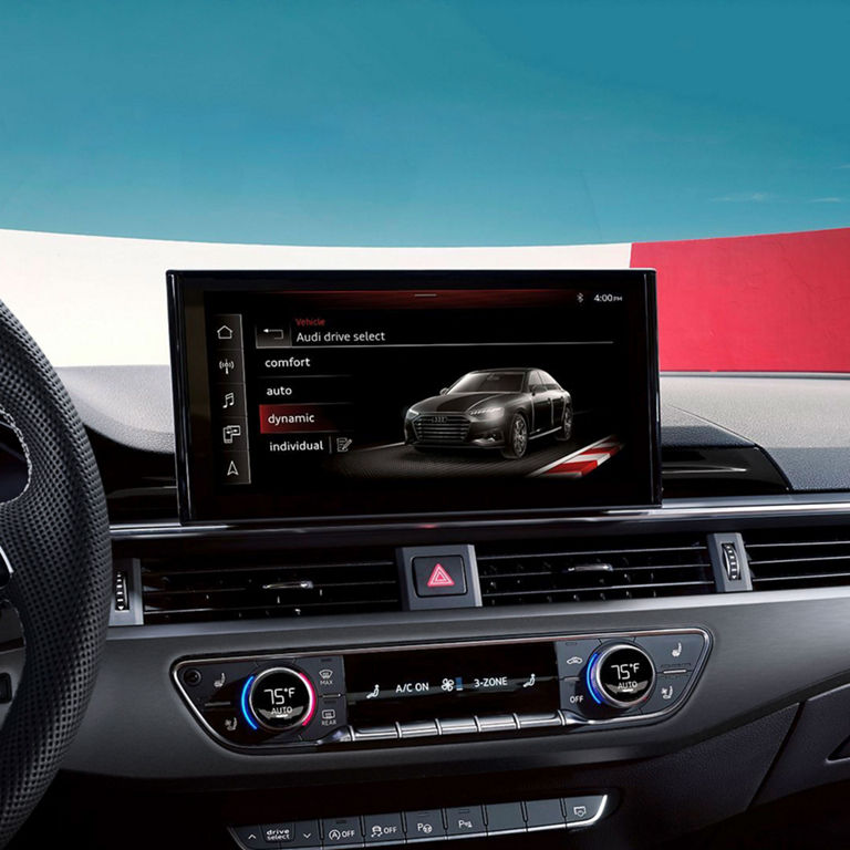 L’interface Audi drive select sur l’écran tactile MMI dans l’Audi A5 Cabriolet.