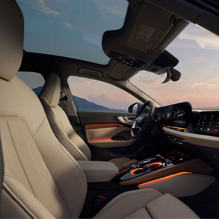 Interior view of the Audi A5 Coupe, showing the panoramic roof.