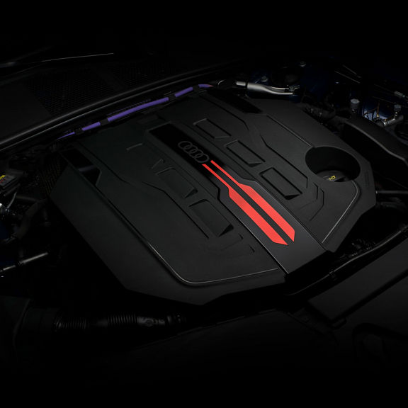 Close up of the engine in the Audi SQ5 Sportback accelerating. 