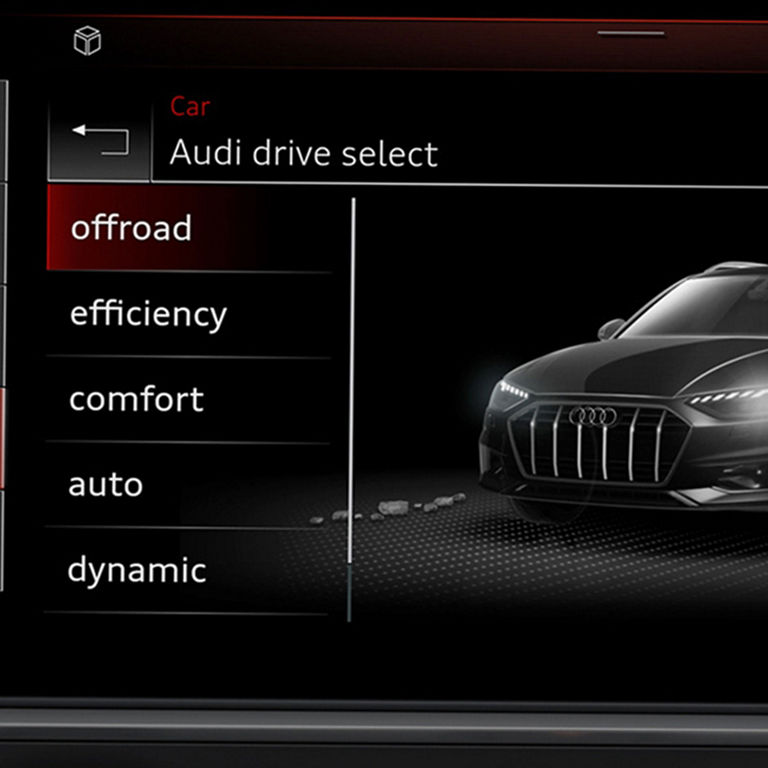 Gros plan d'un écran qui montre les options d'Audi Drive Select.