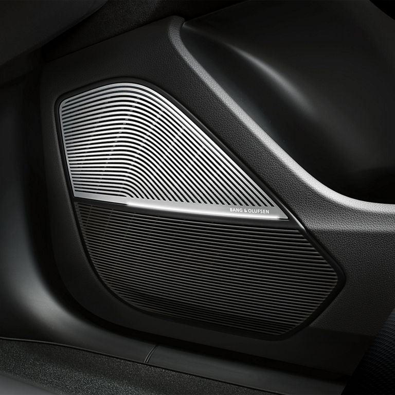 Close-up of the Bang & Olufsen speakers in the Audi RS 6 Avant. 