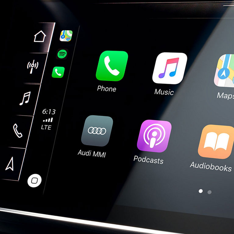 Close-up of the smartphone interface displayed on the Audi MMI touch screen in the Audi S5 Cabriolet.