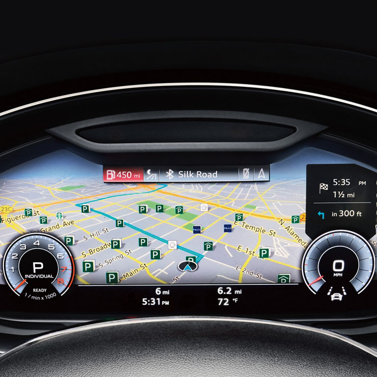 View of the Audi virtual cockpit in the Audi A7 Sportback.