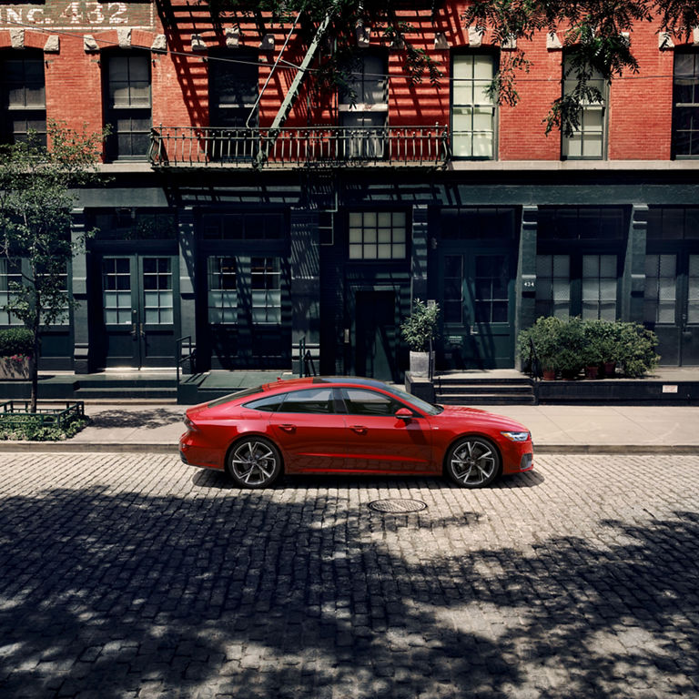 Side profile of the Audi A7 parked.