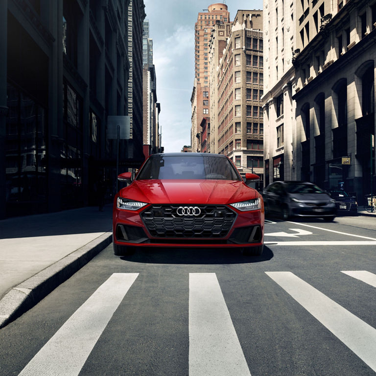 Close up of the headlight on the Audi A7.