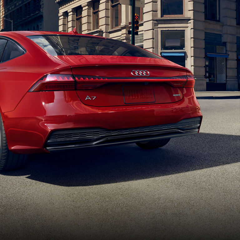 Close up of the electric rear spoiler on the Audi A7.