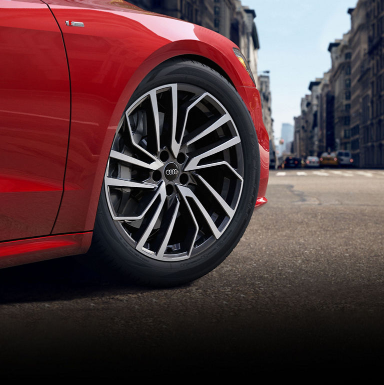 Close-up of the wheel on the Audi A7.