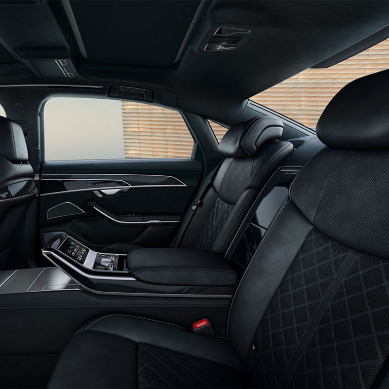 Close up of the rear seats inside the Audi S8.