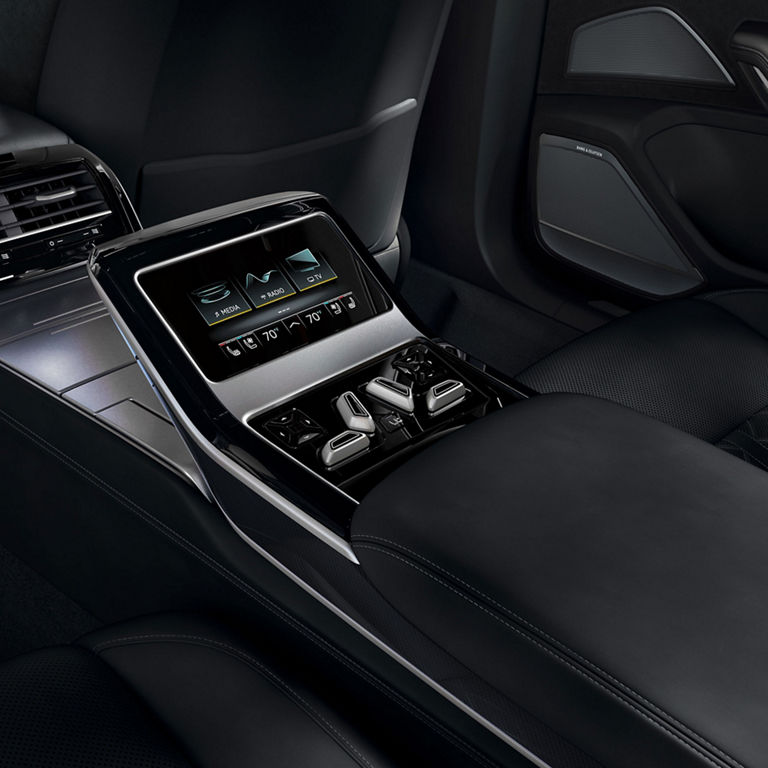 Closeup on controls for the backseats of the Audi S8