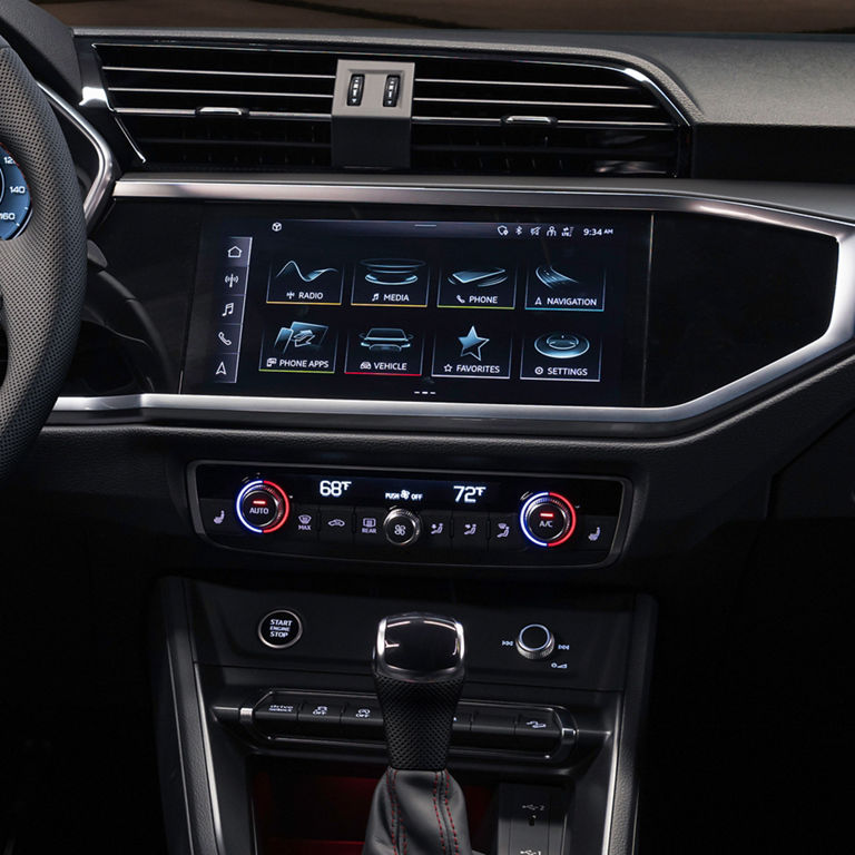 Close-up of the MMI touch display system in the Audi Q3. 