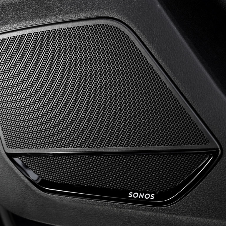 Close-up of the Sonos sound system inside the Audi Q3.