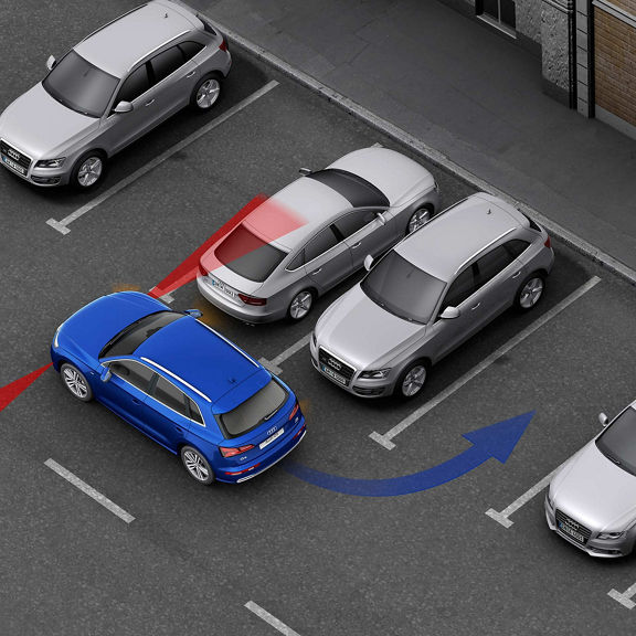 Demonstraton of the park assist plus feature available in the Audi A5.
