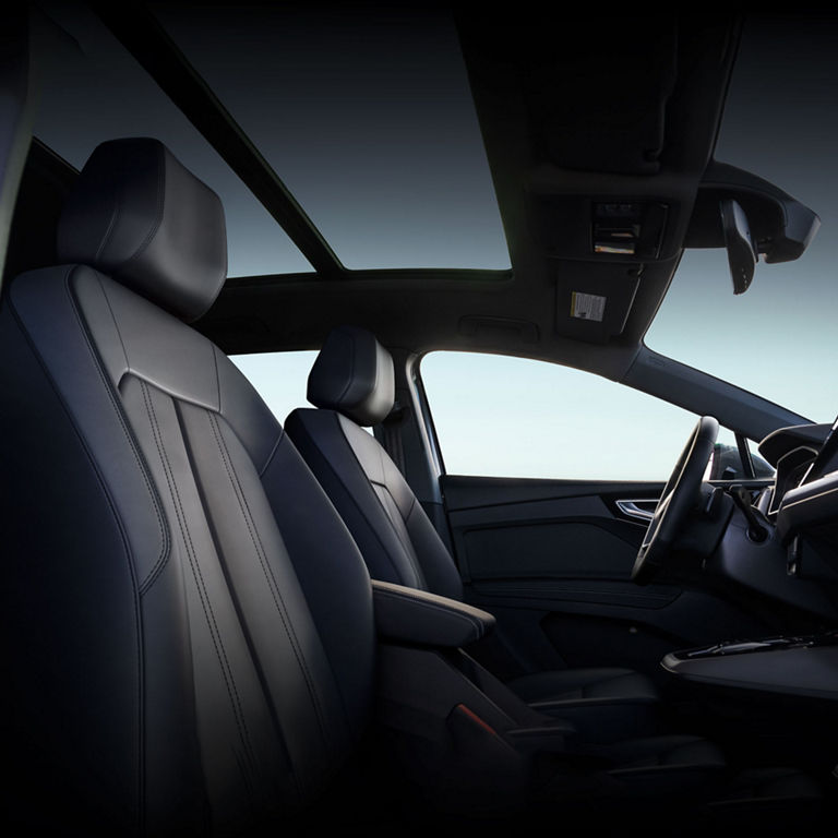 View of the front seats of the Audi Q4 e-tron.