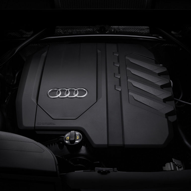 Close-up of the engine in the Audi Q5. 