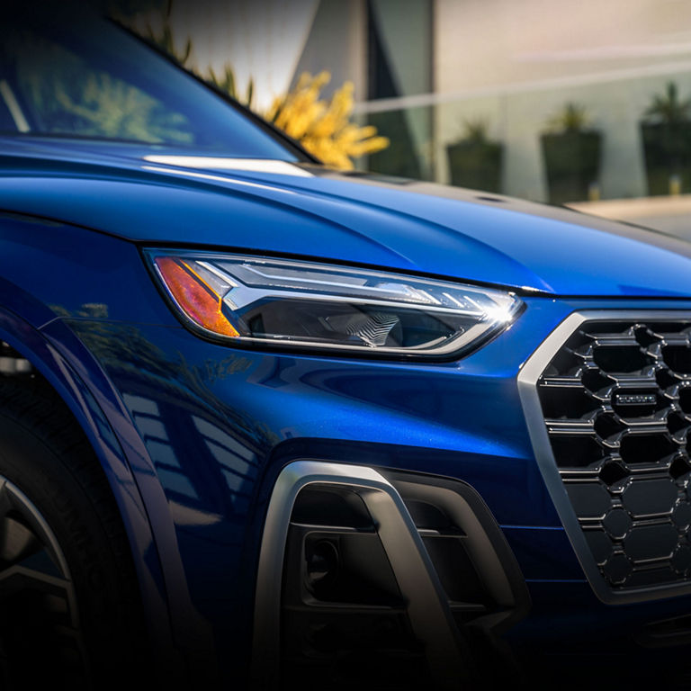 Close-up of the LED headlights on the Audi Q5. 