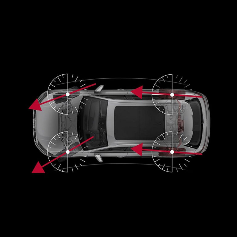 Schéma de la direction à quatre roues de Audi Q8.