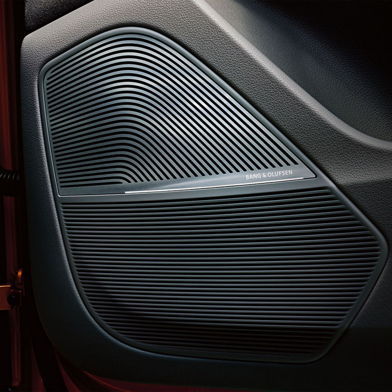 Close-up of the Bang & Olufsen speakers in the Audi RS Q8. 