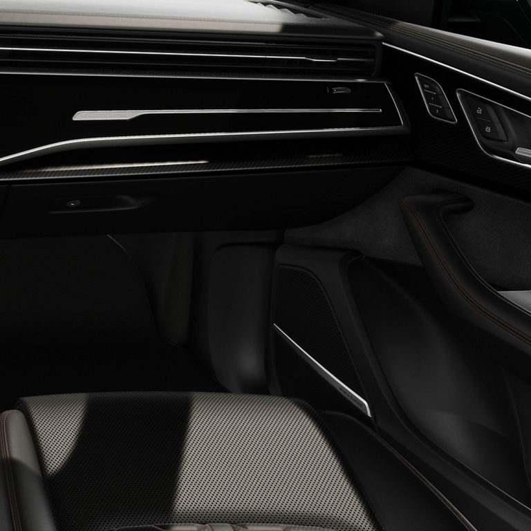 Close-up of the Carbon twill matte inlays in the Audi RS Q8. 