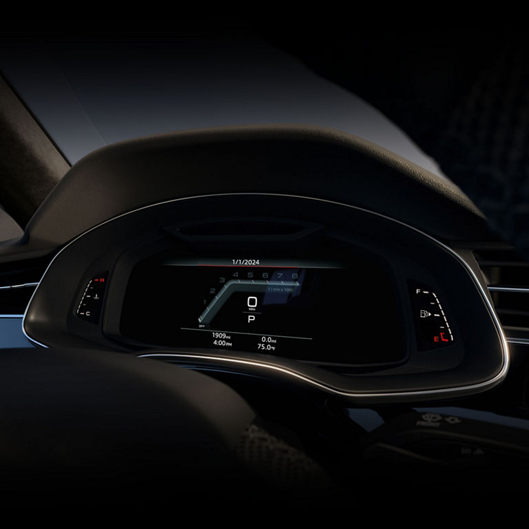 View of the Audi virtual cockpit in the Audi SQ8. 