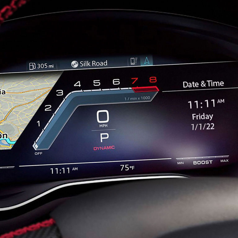 Gros plan du cockpit virtuel Audi de l’Audi S5 Cabriolet.