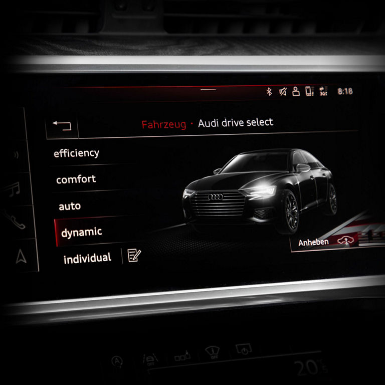 Audi drive select feature on the MMI display of the Audi S7. 